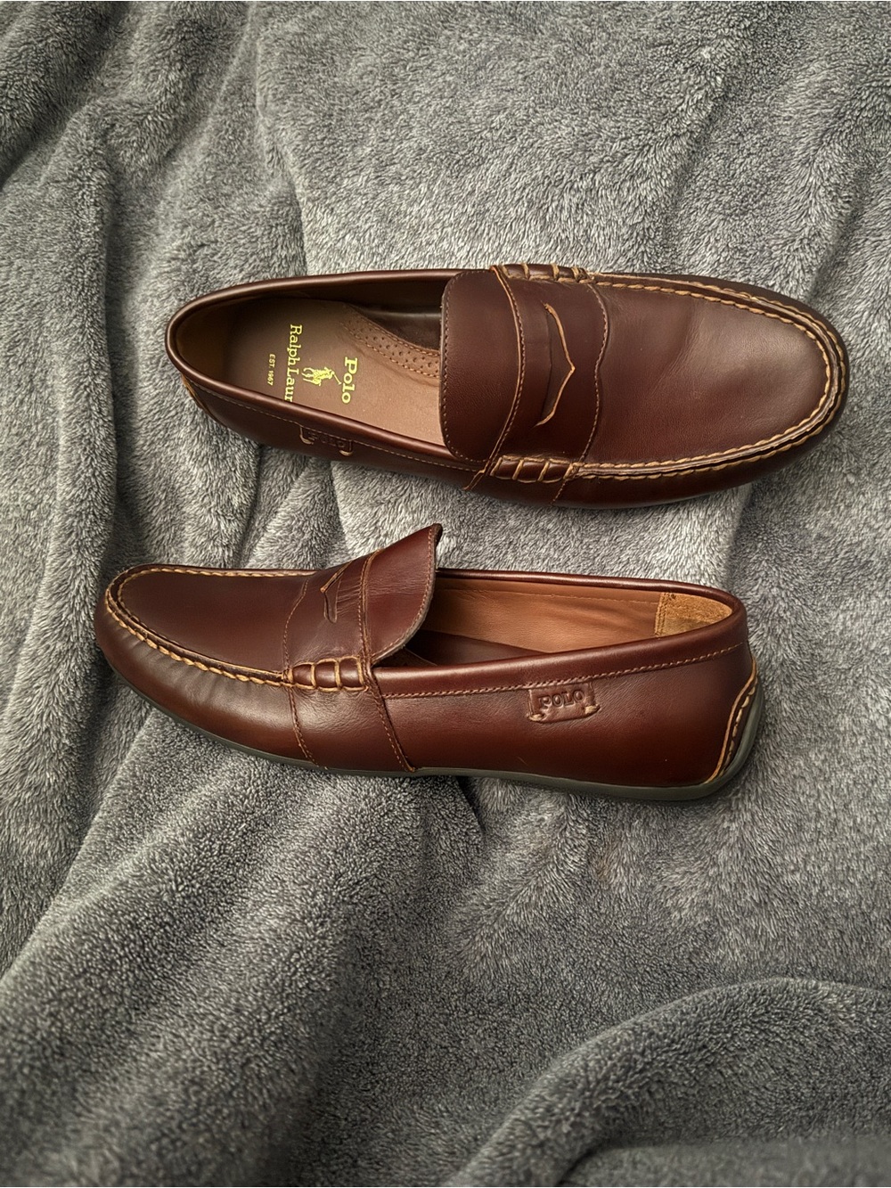 Men’s Ralph Lauren Polo Men’s Reynold Tan Loafers-Deep Saddle Tan 9.5 - Picture 3 of 5